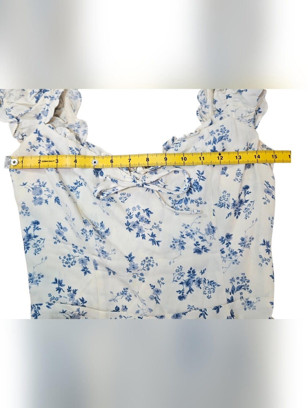Reformation Cream Mini Dress with Blue Floral Print - Picture 6 of 9